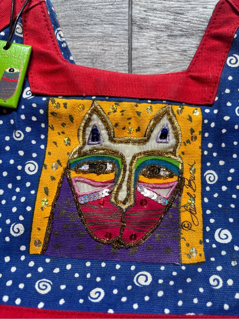 Authentic Vintage Laurel Burch colorful cat canvas shoulder bag - Picture 3 of 9